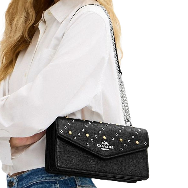 Coach Klare Envelope Crossbody Bag With Rivets Silver Black # CCE31