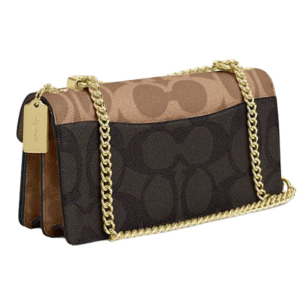 Coach Klare Envelope Crossbody Bag In Blocked Signature Canvas Walnut Tan Dark Brown # CBI99