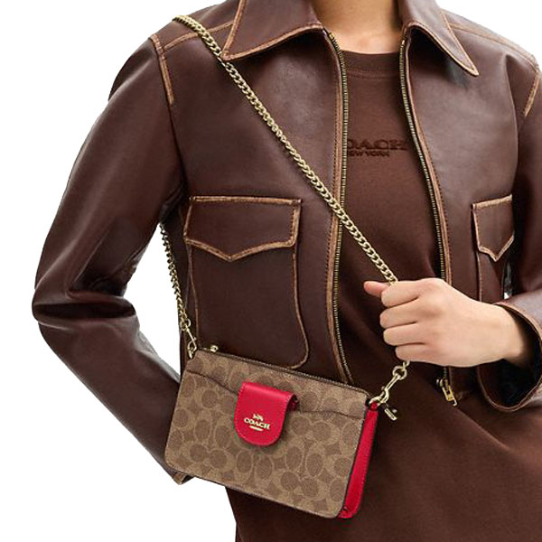 Coach Poppy Crossbody Bag In Signature Canvas Tan Carnation Light Brown # CCK79