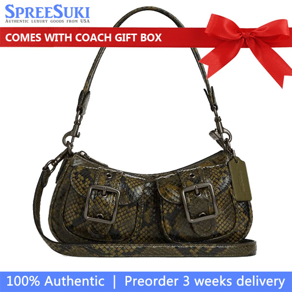 Coach Ashton Bag With Snake Print Gunmetal Olive Multi Army Green # CCE38