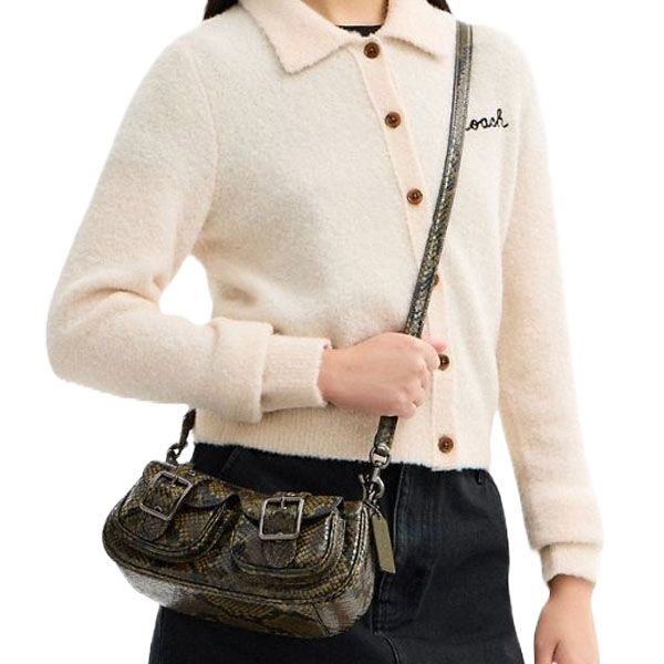 Coach Ashton Bag With Snake Print Gunmetal Olive Multi Army Green # CCE38