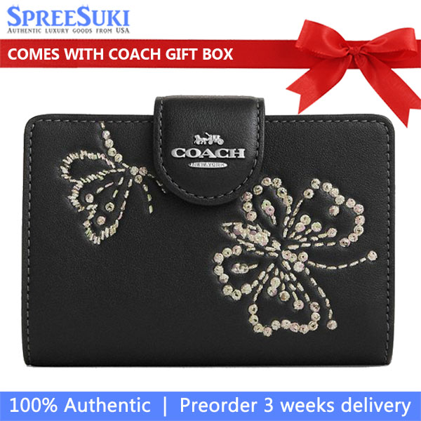 Coach Medium Corner Zip Wallet With Butterfly Print Silver Black # CCL65