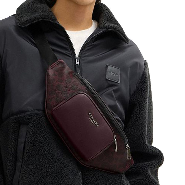 Coach Racer Small Belt Bag In Signature Canvas Black Currant Dark purple # CCE74