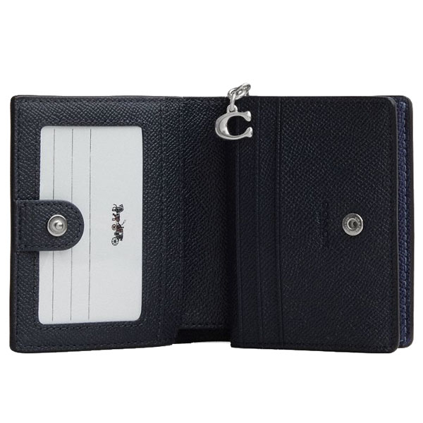 Coach Snap Wallet In Signature Canvas Silver Blue Navy # CCL96