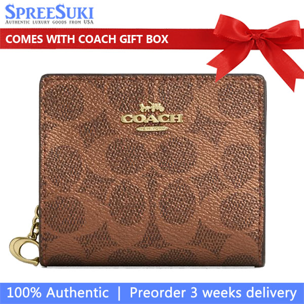 Coach Snap Wallet In Signature Canvas Brown Copper # CCL96