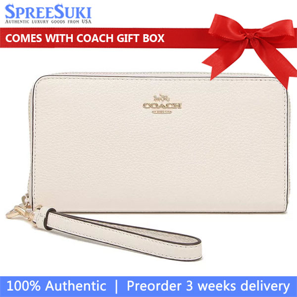Coach Long Wallet Pebbled Leather Zip Around Chalk Off White # C4451