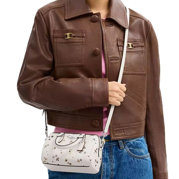 Coach Mini Rowan Crossbody Bag With Star Print Silver Chalk Multi White # CCI68