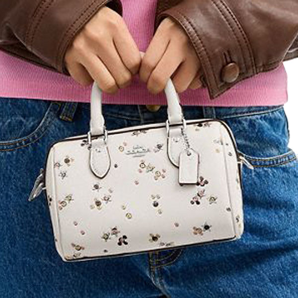 Coach Mini Rowan Crossbody Bag With Star Print Silver Chalk Multi White # CCI68