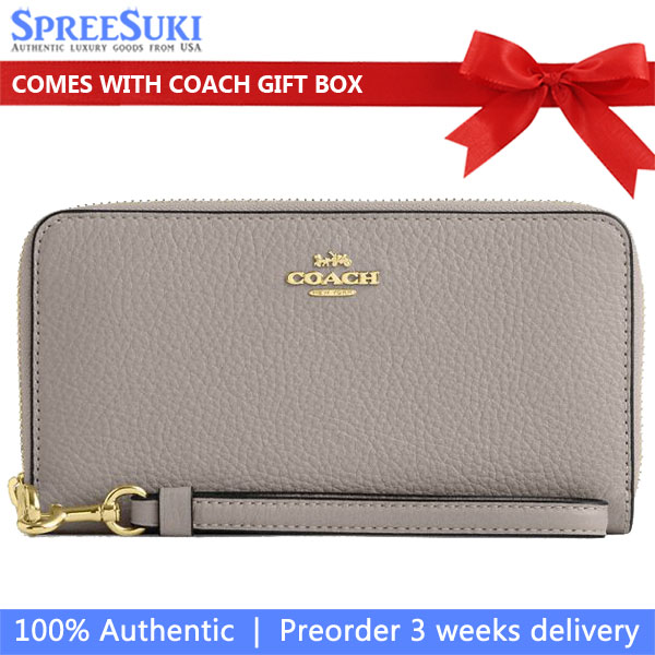 Coach Long Wallet Long Zip Around Wallet Grey Birch # C4451