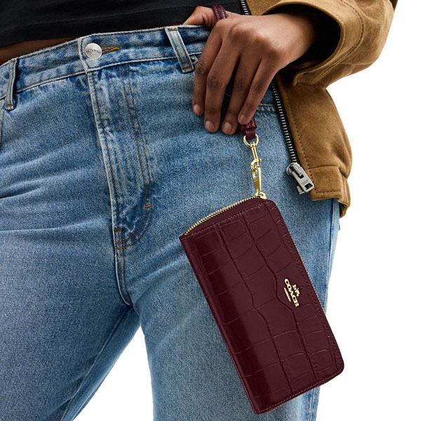 Coach Long Zip Around Wallet Dark Wine # CT083