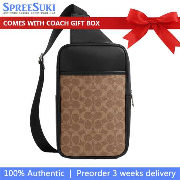 Coach Turner Pack In Signature Canvas Gunmetal Tan Black Light Brown # CCQ51