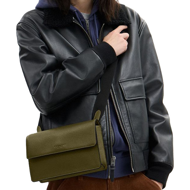 Coach Turner Flap Crossbody Bag Gunmetal Olive Army Green # CCQ52