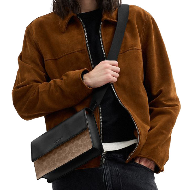 Coach Turner Flap Crossbody Bag In Signature Canvas Gunmetal Light Brown # CCQ53