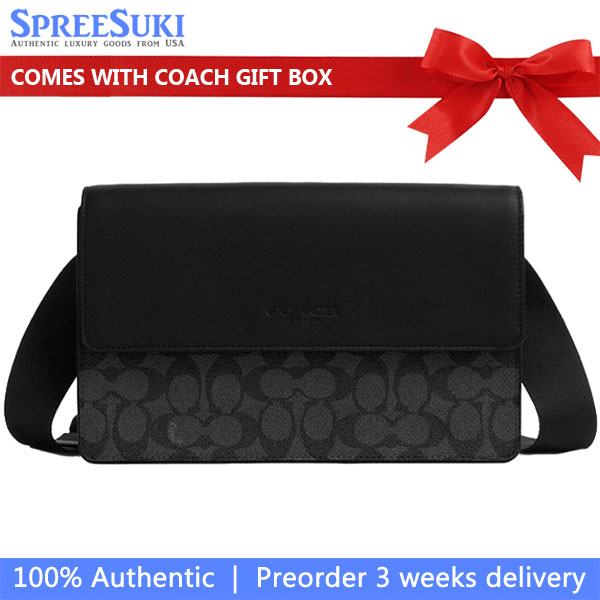 Coach Turner Flap Crossbody Bag In Signature Canvas Charcoal Black # CCQ53