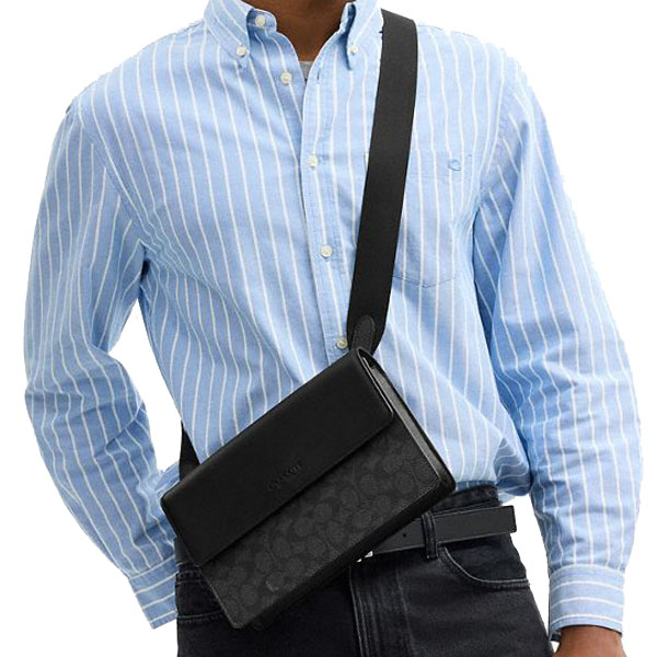 Coach Turner Flap Crossbody Bag In Signature Canvas Charcoal Black # CCQ53