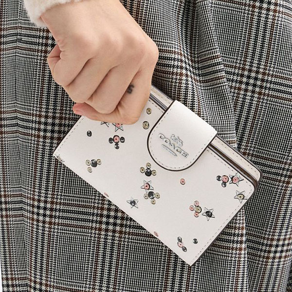 Coach Medium Corner Zip Wallet With Star Print Silver Chalk Multi Off White # CCL64