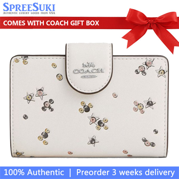 Coach Medium Corner Zip Wallet With Star Print Silver Chalk Multi Off White # CCL64