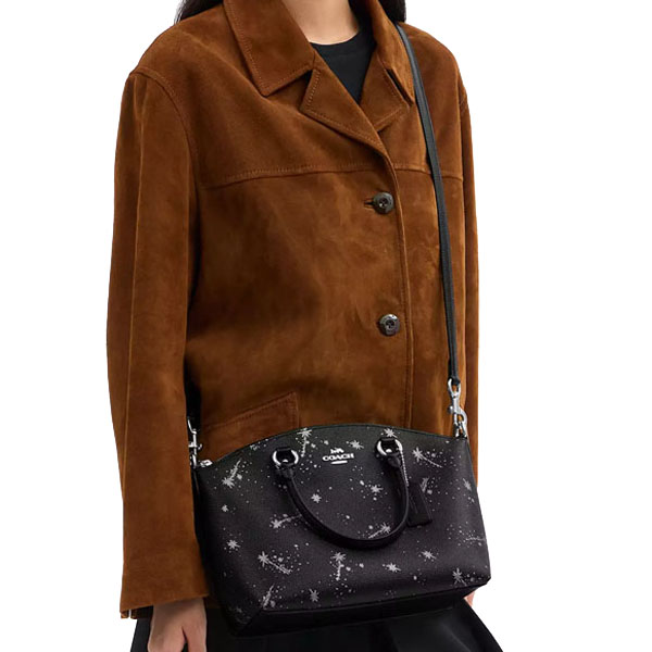 Coach Sadie Satchel Bag With Star Print Silver Black # CCM73