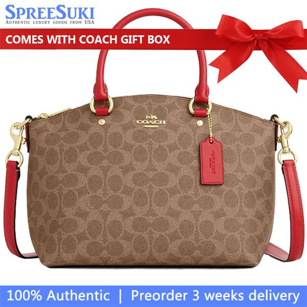 Coach Sadie Satchel Bag In Signature Canvas Tan Carnation Light Brown # CCM72