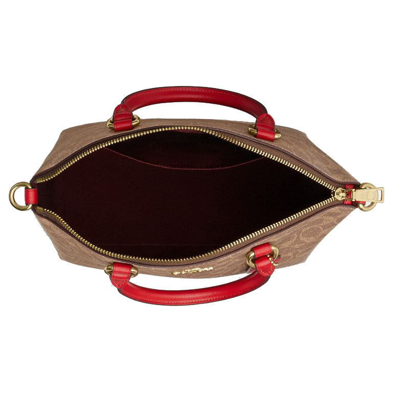 Coach Sadie Satchel Bag In Signature Canvas Tan Carnation Light Brown # CCM72