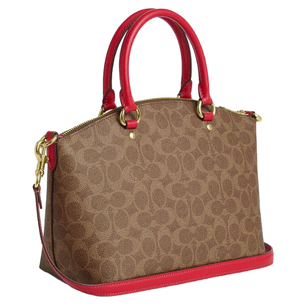 Coach Sadie Satchel Bag In Signature Canvas Tan Carnation Light Brown # CCM72