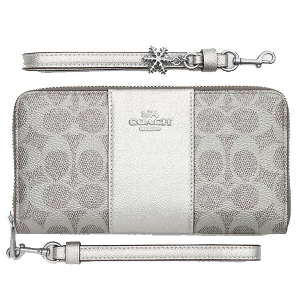 Coach Boxed Long Zip Around Wallet In Signature Canvas Silver Gray Silver Light Grey # CCL91