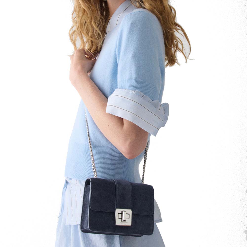 Kate Spade Phoebe Suede Turnlock Mini Flap Crossbody Blazer Blue Dark blue # KM146