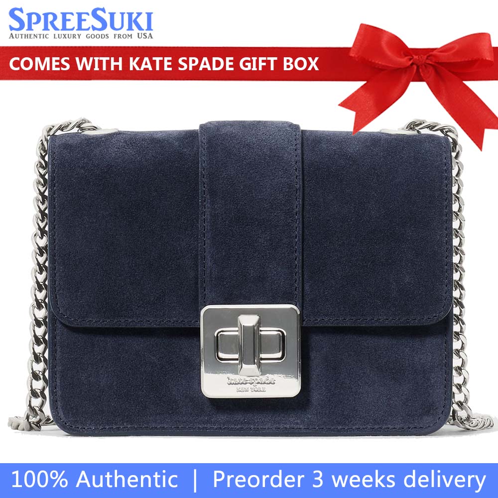 Kate Spade Phoebe Suede Turnlock Mini Flap Crossbody Blazer Blue Dark blue # KM146