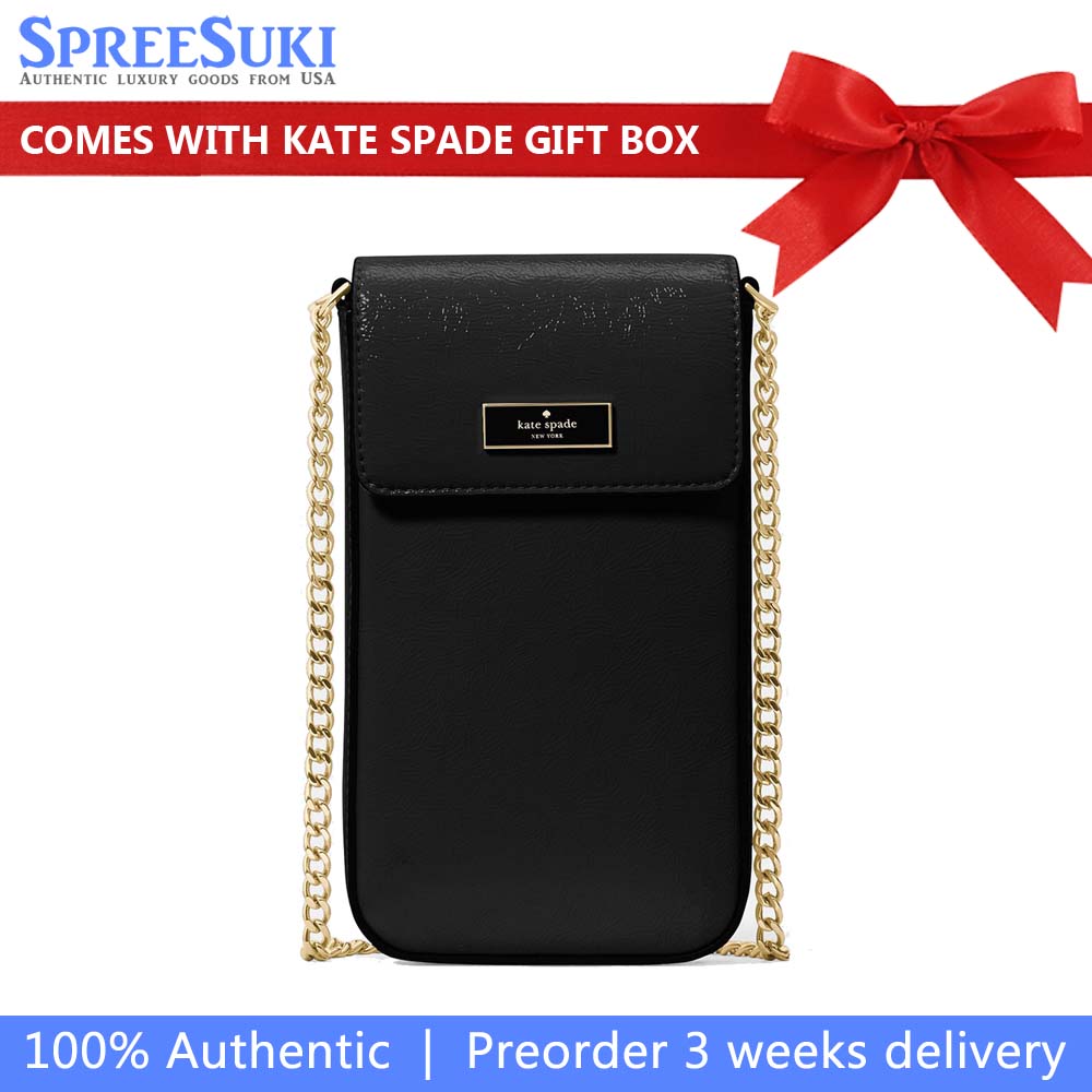 Kate Spade Bridget Crinkle Patent Phone Crossbody Black # KM561