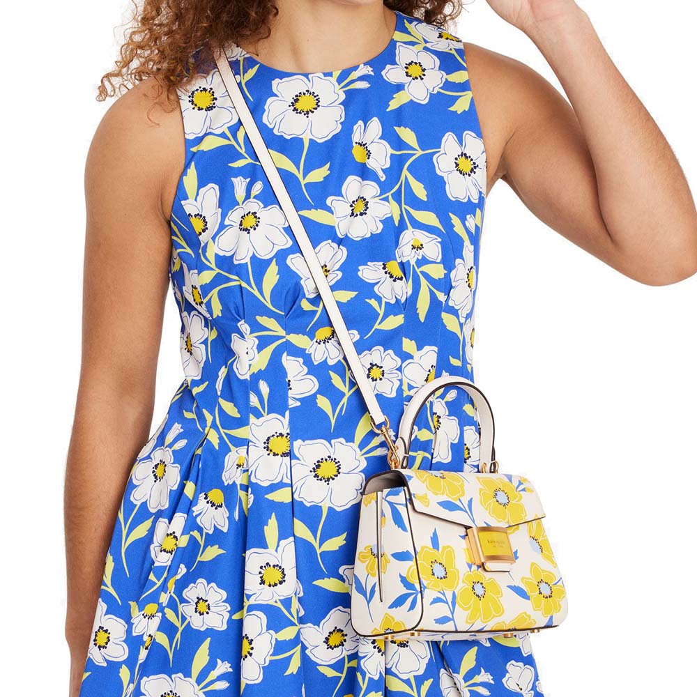 Kate Spade Katy Sunshine Floral Textured Leather Small Top-Handle Bag Cream Multi # KF836