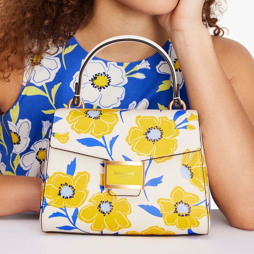 Kate Spade Katy Sunshine Floral Textured Leather Small Top-Handle Bag Cream Multi # KF836