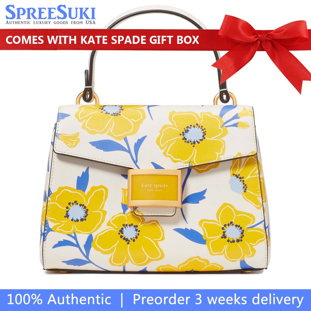 Kate Spade Katy Sunshine Floral Textured Leather Small Top-Handle Bag Cream Multi # KF836