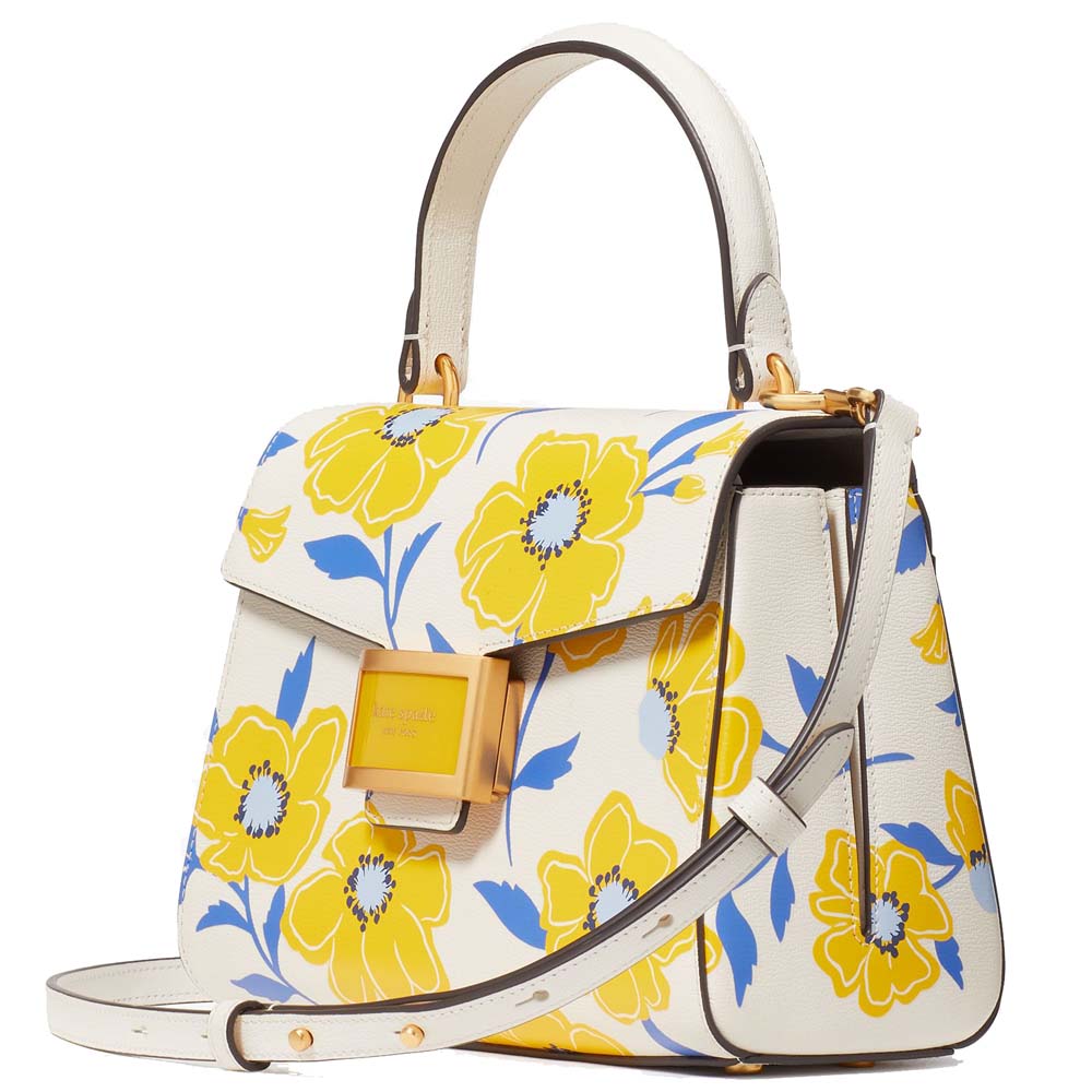Kate Spade Katy Sunshine Floral Textured Leather Small Top-Handle Bag Cream Multi # KF836
