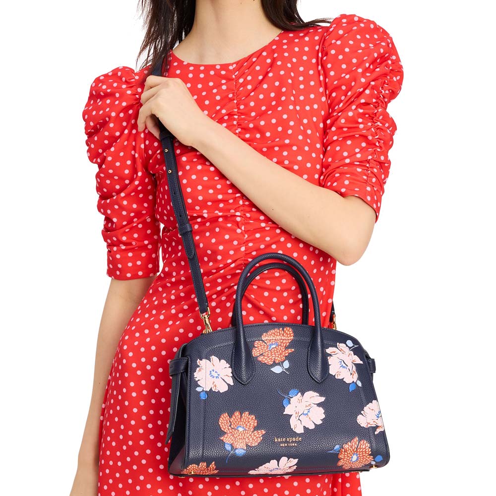 Kate Spade Knott Dotty Floral Embossed Medium Zip-Top Satchel Parisian Navy Multi # KF842