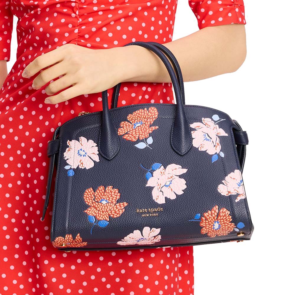 Kate Spade Knott Dotty Floral Embossed Medium Zip-Top Satchel Parisian Navy Multi # KF842