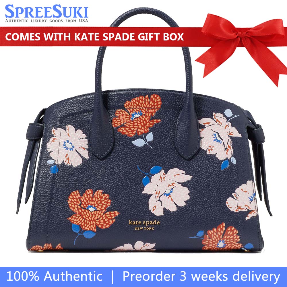 Kate Spade Knott Dotty Floral Embossed Medium Zip-Top Satchel Parisian Navy Multi # KF842