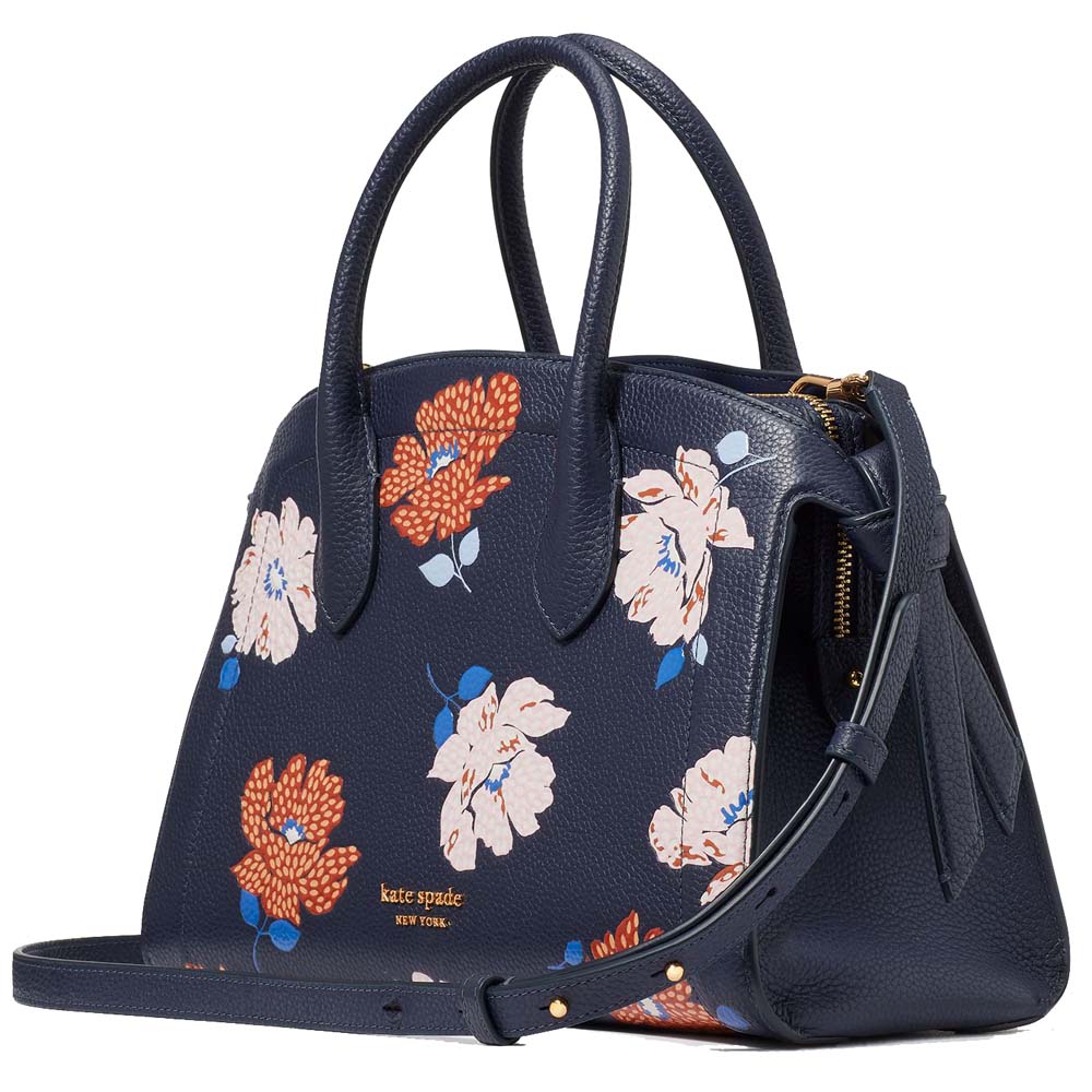Kate Spade Knott Dotty Floral Embossed Medium Zip-Top Satchel Parisian Navy Multi # KF842