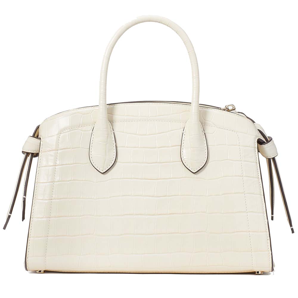 Kate Spade Knott Croc-Embossed Medium Zip-Top Satchel Halo White Off White # KE120
