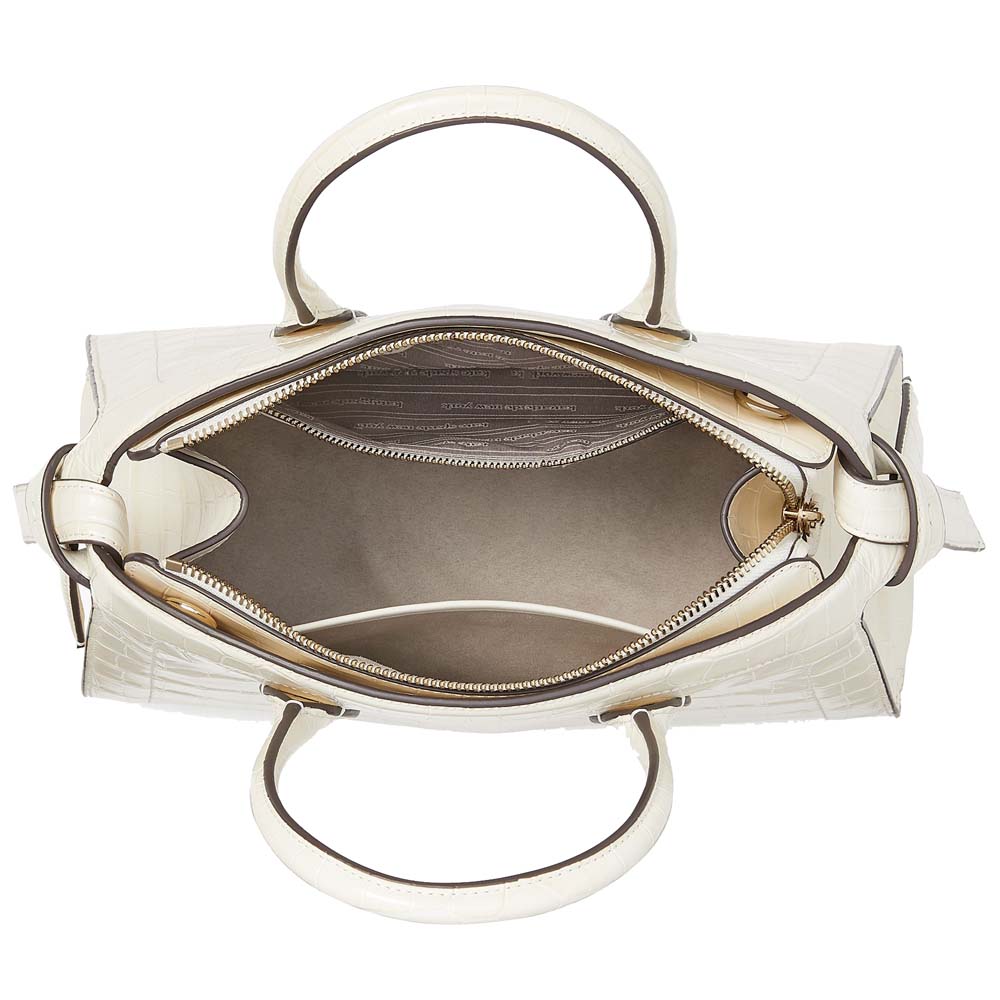 Kate Spade Knott Croc-Embossed Medium Zip-Top Satchel Halo White Off White # KE120
