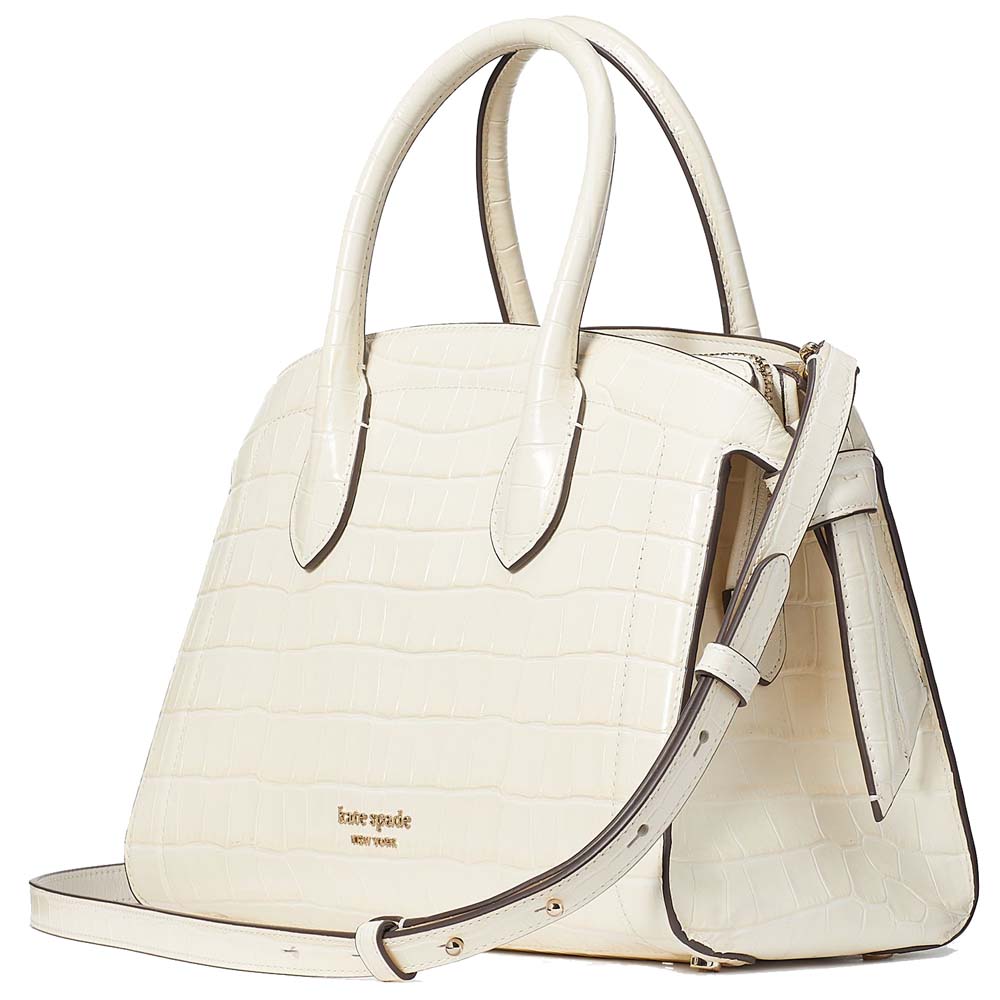 Kate Spade Knott Croc-Embossed Medium Zip-Top Satchel Halo White Off White # KE120
