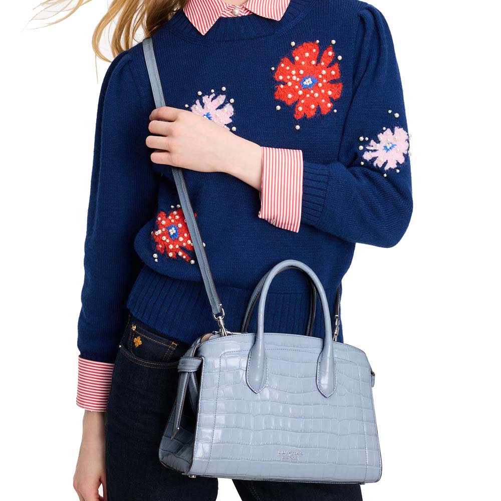 Kate Spade Knott Croc-Embossed Medium Zip-Top Satchel North Star Light blue # KE120