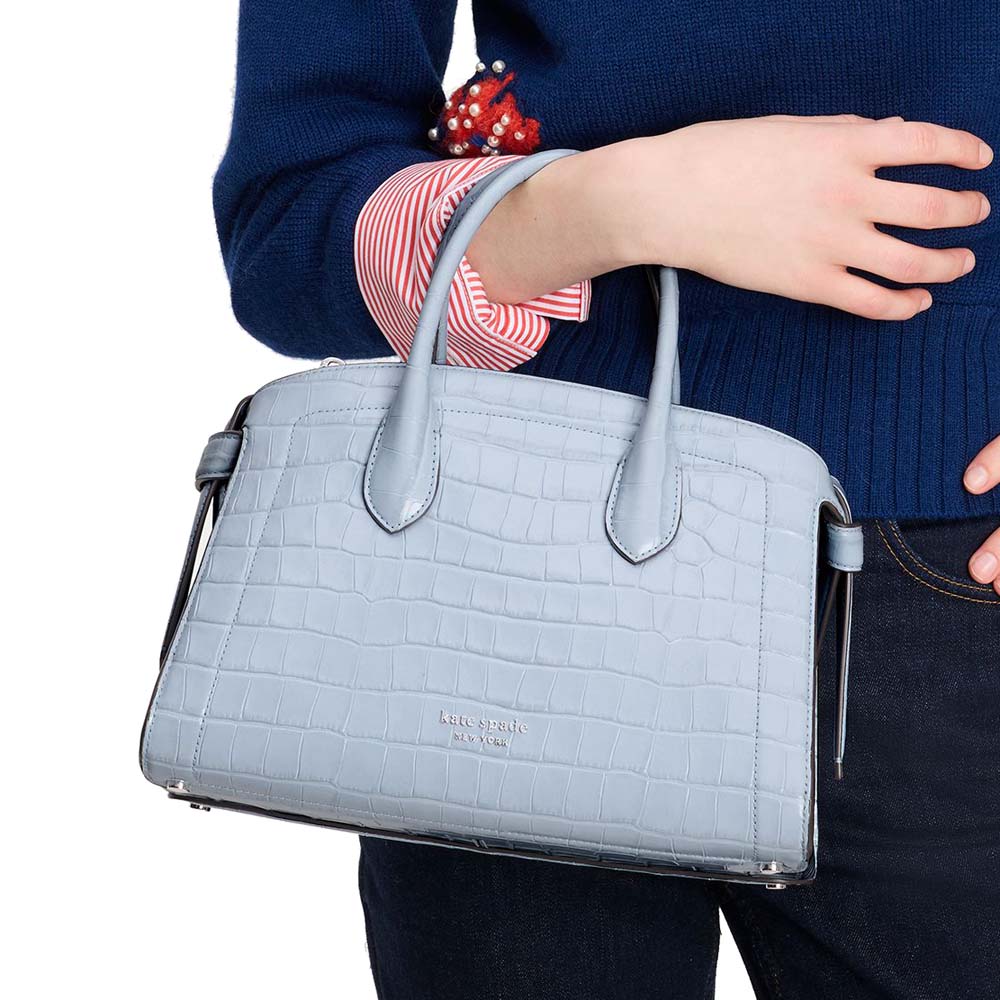 Kate Spade Knott Croc-Embossed Medium Zip-Top Satchel North Star Light blue # KE120