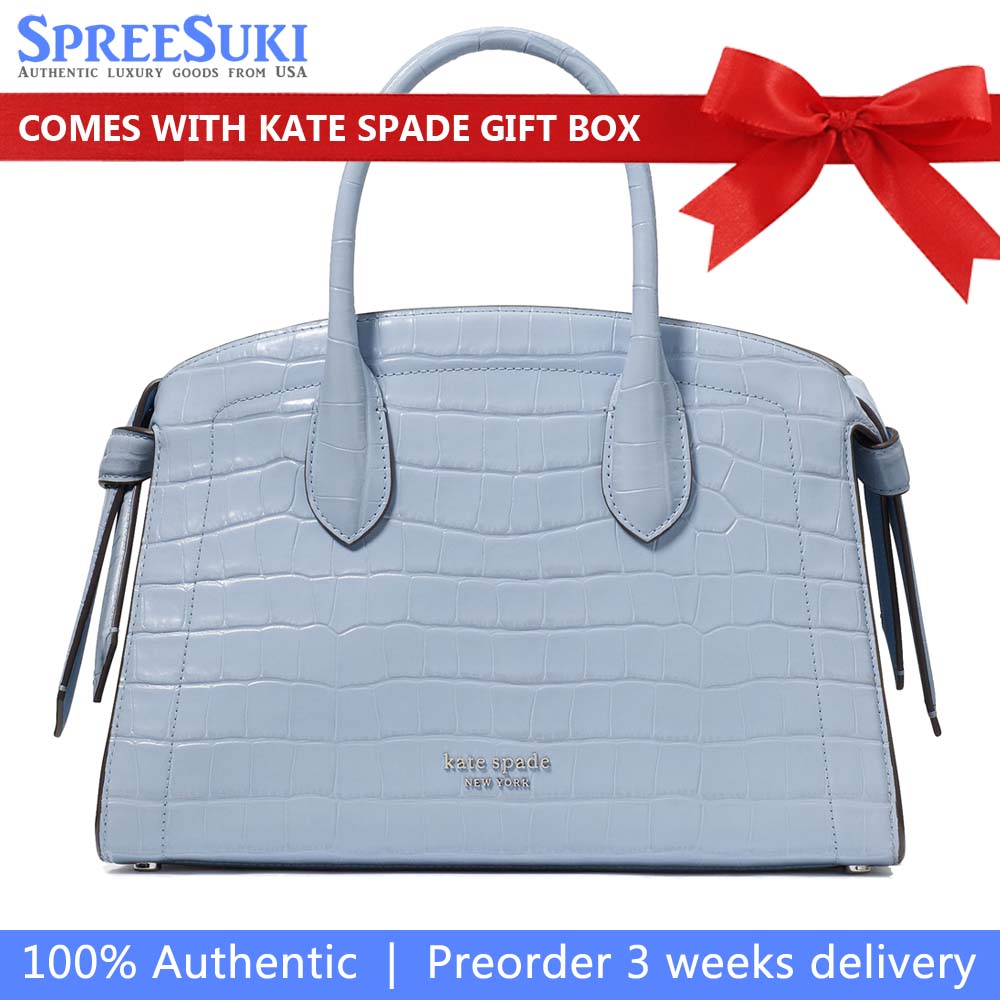 Kate Spade Knott Croc-Embossed Medium Zip-Top Satchel North Star Light blue # KE120