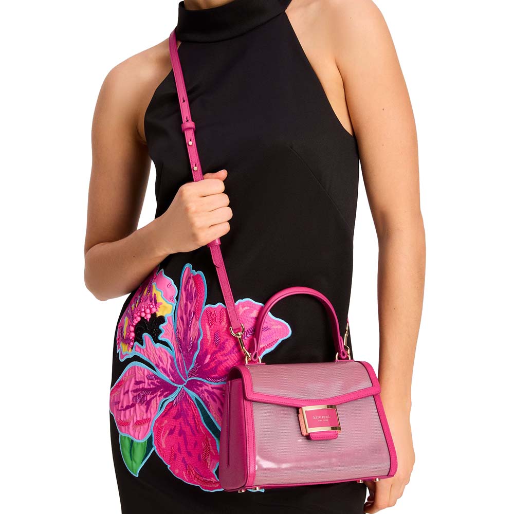 Kate Spade Katy Coated Mesh Small Top-Handle Bag Wild Raspberry Dark Pink # KH017