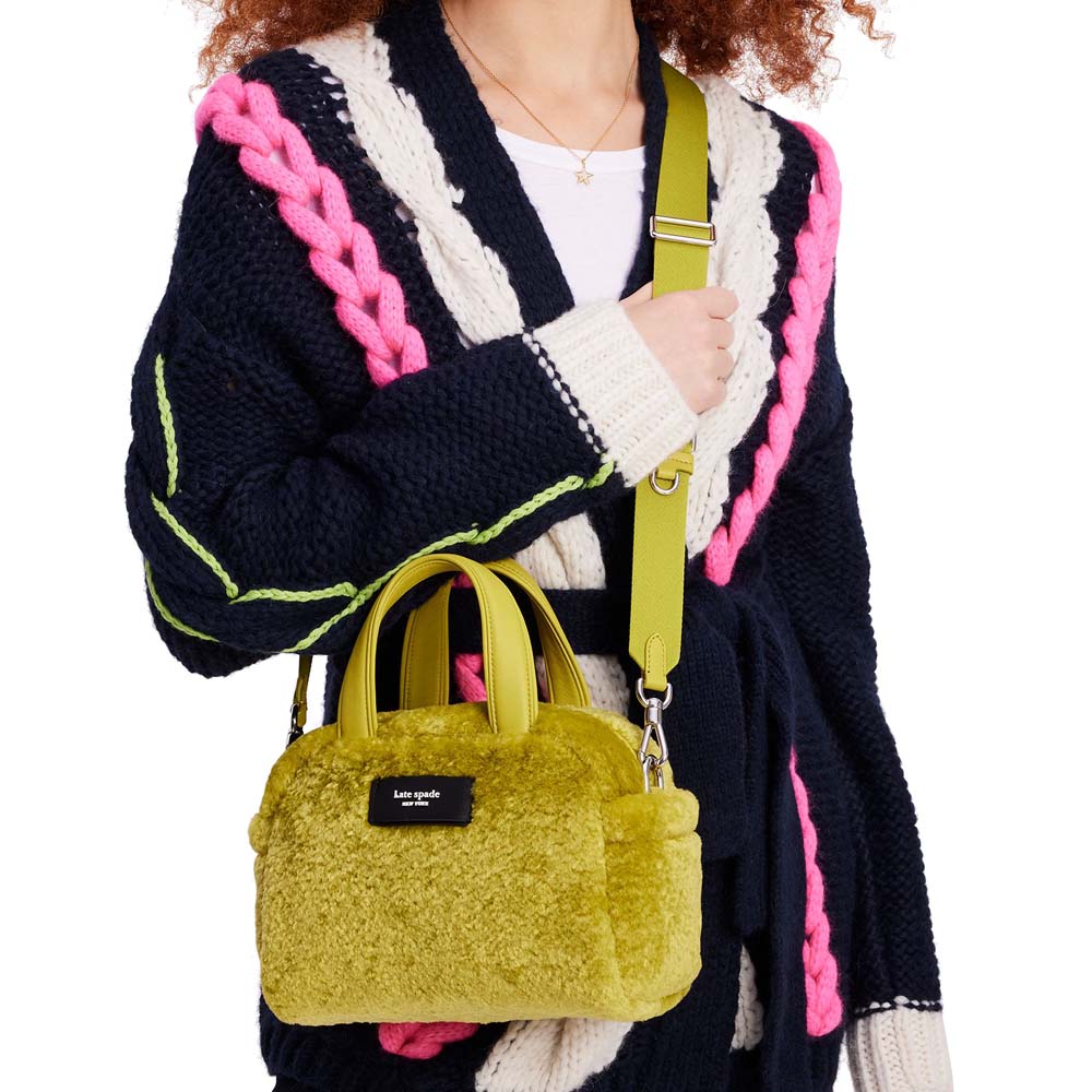 Kate Spade Apres Chic Faux Shearling Satchel Citron Sapphire Yellow # KE144