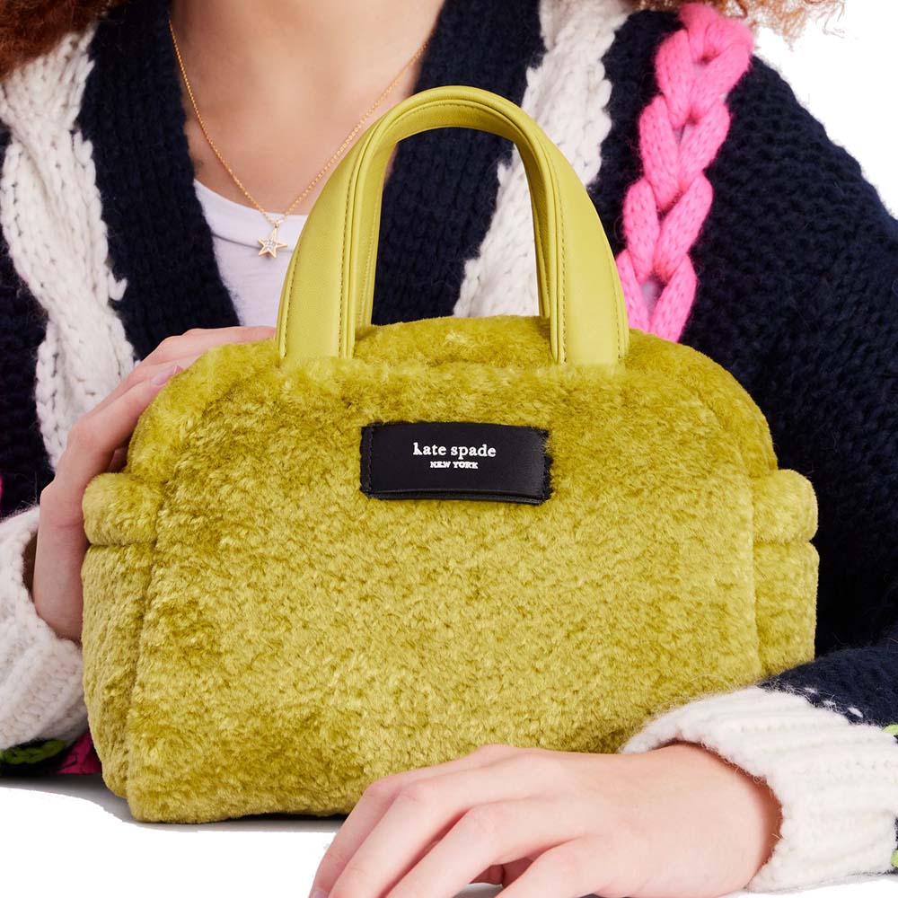 Kate Spade Apres Chic Faux Shearling Satchel Citron Sapphire Yellow # KE144