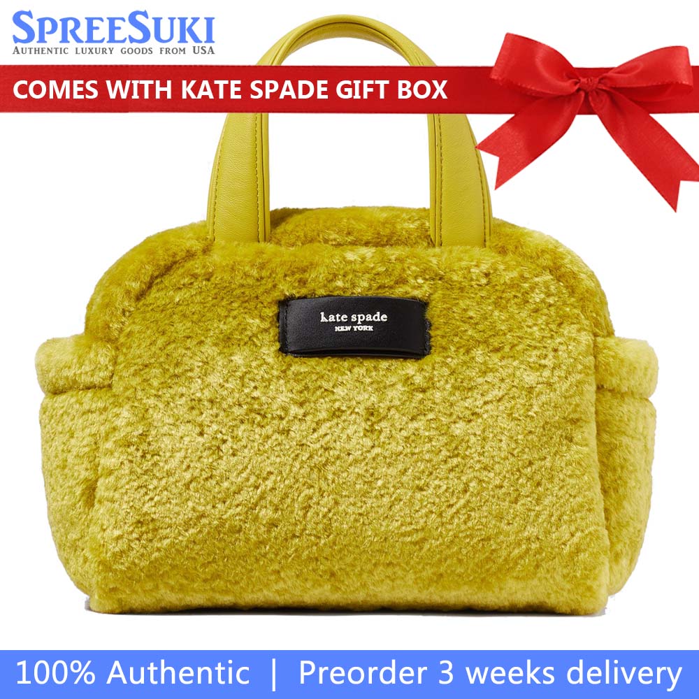 Kate Spade Apres Chic Faux Shearling Satchel Citron Sapphire Yellow # KE144