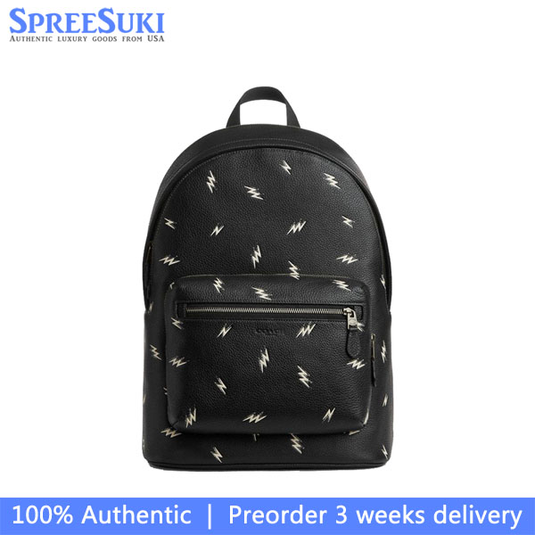 Coach West Backpack With Lightning Bolt Print Gunmetal Black Multi # CDC76