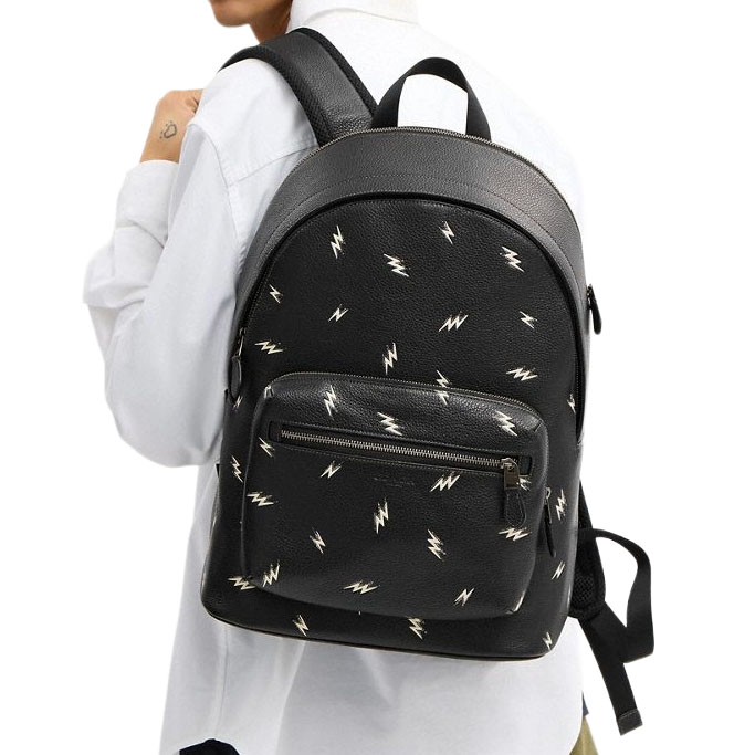 Coach West Backpack With Lightning Bolt Print Gunmetal Black Multi # CDC76