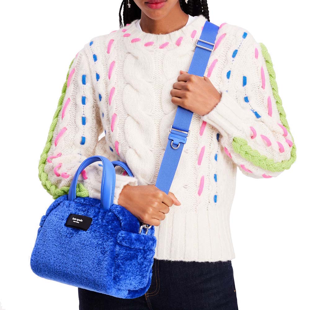 Kate Spade Apres Chic Faux Shearling Satchel Fluorite Dark blue # KE144